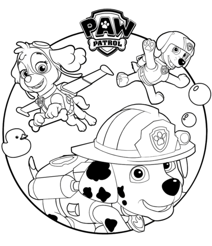 Skye, Marshall And Rocky Coloring Page